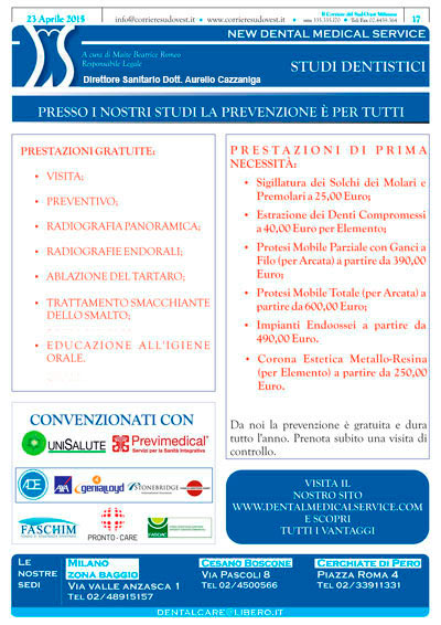 Il Corriere del Sud Ovest Milanese e New Dental Medical Service