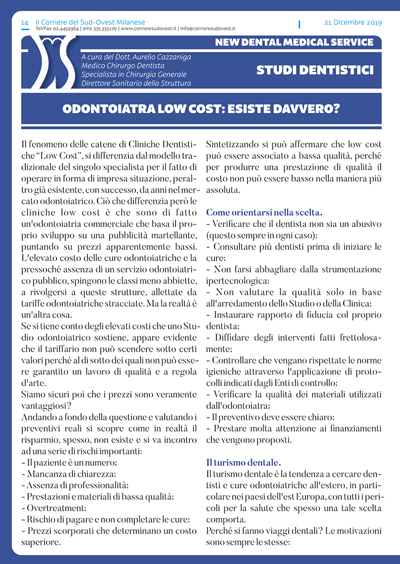 Il Corriere del Sud Ovest Milanese e New Dental Medical Service