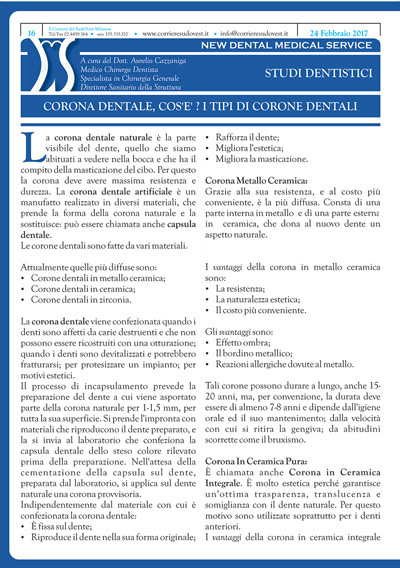 Il Corriere del Sud Ovest Milanese e New Dental Medical Service