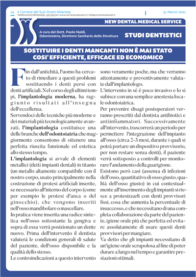 Il Corriere del Sud Ovest Milanese e New Dental Medical Service