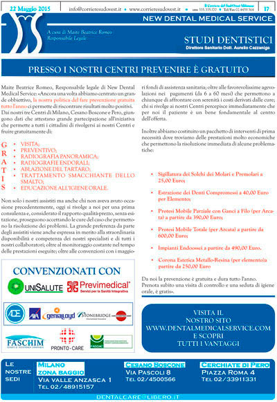 Il Corriere del Sud Ovest Milanese e New Dental Medical Service