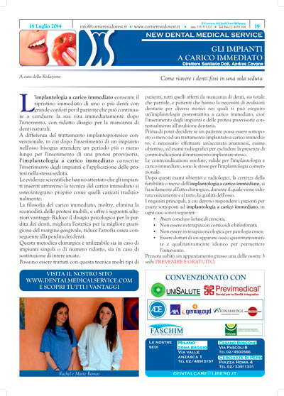 Il Corriere del Sud Ovest Milanese e New Dental Medical Service