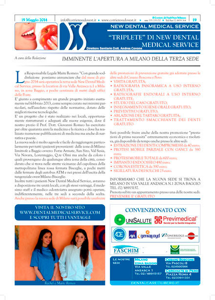 Il Corriere del Sud Ovest Milanese e New Dental Medical Service